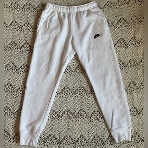 Nike Women’s White Sweatpants Black Embroidered Size Small Pockets & Drawstring